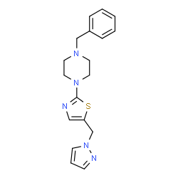 ChemSpider 2D Image | 1-Benzyl-4-[5-(1H-pyrazol-1-ylmethyl)-1,3-thiazol-2-yl]piperazine | C18H21N5S