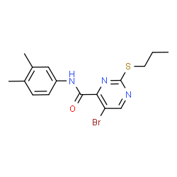 ChemSpider 2D Image | 5-Bromo-N-(3,4-dimethylphenyl)-2-(propylsulfanyl)-4-pyrimidinecarboxamide | C16H18BrN3OS