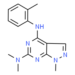 ChemSpider 2D Image | N~6~,N~6~,1-trimethyl-N~4~-(2-methylphenyl)-1H-pyrazolo[3,4-d]pyrimidine-4,6-diamine | C15H18N6