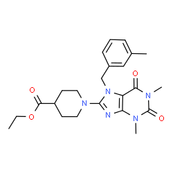 ChemSpider 2D Image | ethyl 1-(1,3-dimethyl-7-(3-methylbenzyl)-2,6-dioxo-2,3,6,7-tetrahydro-1H-purin-8-yl)piperidine-4-carboxylate | C23H29N5O4