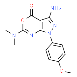 ChemSpider 2D Image | 3-Amino-6-(dimethylamino)-1-(4-methoxyphenyl)pyrazolo[3,4-d][1,3]oxazin-4(1H)-one | C14H15N5O3