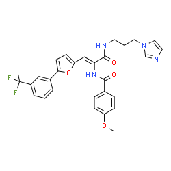 ChemSpider 2D Image | N-[(1Z)-3-{[3-(1H-Imidazol-1-yl)propyl]amino}-3-oxo-1-{5-[3-(trifluoromethyl)phenyl]-2-furyl}-1-propen-2-yl]-4-methoxybenzamide | C28H25F3N4O4