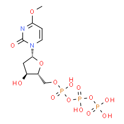 ChemSpider 2D Image | 1-[2-Deoxy-5-O-(hydroxy{[hydroxy(phosphonooxy)phosphoryl]oxy}phosphoryl)-beta-D-erythro-pentofuranosyl]-4-methoxy-2(1H)-pyrimidinone | C10H17N2O14P3