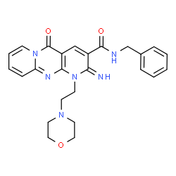 ChemSpider 2D Image | N-Benzyl-2-imino-1-[2-(4-morpholinyl)ethyl]-5-oxo-1,5-dihydro-2H-dipyrido[1,2-a:2',3'-d]pyrimidine-3-carboxamide | C25H26N6O3