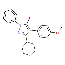 ChemSpider 2D Image | 3-Cyclohexyl-5-iodo-4-(4-methoxyphenyl)-1-phenyl-1H-pyrazole | C22H23IN2O