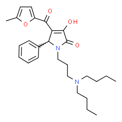 ChemSpider 2D Image | 1-[3-(Dibutylamino)propyl]-3-hydroxy-4-(5-methyl-2-furoyl)-5-phenyl-1,5-dihydro-2H-pyrrol-2-one | C27H36N2O4