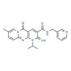 ChemSpider 2D Image | 2-Imino-1-isopropyl-8-methyl-5-oxo-N-(3-pyridinylmethyl)-1,5-dihydro-2H-dipyrido[1,2-a:2',3'-d]pyrimidine-3-carboxamide | C22H22N6O2