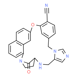 ChemSpider 2D Image | 30-Oxo-19-oxa-2,6,10,12-tetraazahexacyclo[18.6.2.1~2,5~.1~14,18~.0~8,12~.0~23,27~]triaconta-1(26),8,10,14(29),15,17,20(28),21,23(27),24-decaene-17-carbonitrile | C26H21N5O2