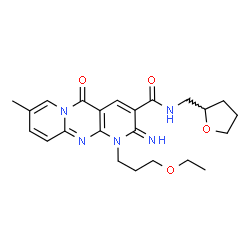 ChemSpider 2D Image | 1-(3-Ethoxypropyl)-2-imino-8-methyl-5-oxo-N-(tetrahydro-2-furanylmethyl)-1,5-dihydro-2H-dipyrido[1,2-a:2',3'-d]pyrimidine-3-carboxamide | C23H29N5O4