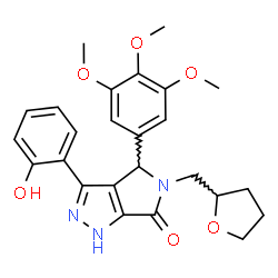 ChemSpider 2D Image | 3-(2-Hydroxyphenyl)-5-(tetrahydro-2-furanylmethyl)-4-(3,4,5-trimethoxyphenyl)-4,5-dihydropyrrolo[3,4-c]pyrazol-6(1H)-one | C25H27N3O6