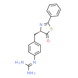 ChemSpider 2D Image | 2-(4-{[(4S)-5-Oxo-2-phenyl-4,5-dihydro-1,3-thiazol-4-yl]methyl}phenyl)guanidine | C17H16N4OS