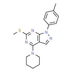 ChemSpider 2D Image | 1-(4-Methylphenyl)-6-(methylsulfanyl)-4-(1-piperidinyl)-1H-pyrazolo[3,4-d]pyrimidine | C18H21N5S