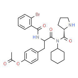 ChemSpider 2D Image | 4-{2-[(2-Bromobenzoyl)amino]-3-[cyclohexyl(L-prolyl)amino]-3-oxopropyl}phenyl acetate | C29H34BrN3O5