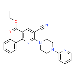 ChemSpider 2D Image | Ethyl 5-cyano-2-phenyl-6-[4-(2-pyridinyl)-1-piperazinyl]nicotinate | C24H23N5O2