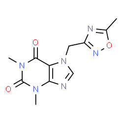 ChemSpider 2D Image | 1,3-Dimethyl-7-[(5-methyl-1,2,4-oxadiazol-3-yl)methyl]-3,7-dihydro-1H-purine-2,6-dione | C11H12N6O3