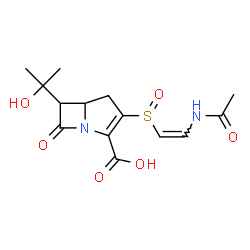 ChemSpider 2D Image | 3-{[(Z)-2-Acetamidovinyl]sulfinyl}-6-(2-hydroxy-2-propanyl)-7-oxo-1-azabicyclo[3.2.0]hept-2-ene-2-carboxylic acid | C14H18N2O6S