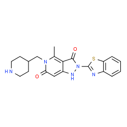 ChemSpider 2D Image | 2-(1,3-Benzothiazol-2-yl)-4-methyl-5-(4-piperidinylmethyl)-1H-pyrazolo[4,3-c]pyridine-3,6(2H,5H)-dione | C20H21N5O2S