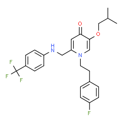 ChemSpider 2D Image | 1-[2-(4-Fluorophenyl)ethyl]-5-isobutoxy-2-({[4-(trifluoromethyl)phenyl]amino}methyl)-4(1H)-pyridinone | C25H26F4N2O2