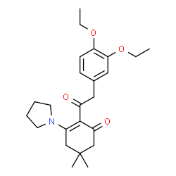 ChemSpider 2D Image | 2-[(3,4-Diethoxyphenyl)acetyl]-5,5-dimethyl-3-(1-pyrrolidinyl)-2-cyclohexen-1-one | C24H33NO4