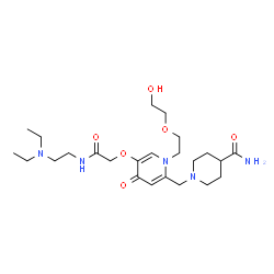 ChemSpider 2D Image | 1-({5-(2-{[2-(Diethylamino)ethyl]amino}-2-oxoethoxy)-1-[2-(2-hydroxyethoxy)ethyl]-4-oxo-1,4-dihydro-2-pyridinyl}methyl)-4-piperidinecarboxamide | C24H41N5O6