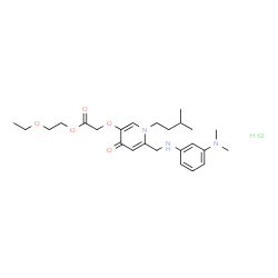ChemSpider 2D Image | 2-Ethoxyethyl {[6-({[3-(dimethylamino)phenyl]amino}methyl)-1-(3-methylbutyl)-4-oxo-1,4-dihydro-3-pyridinyl]oxy}acetate hydrochloride (1:1) | C25H38ClN3O5