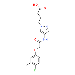 ChemSpider 2D Image | 4-(4-{[(4-Chloro-3-methylphenoxy)acetyl]amino}-1H-pyrazol-1-yl)butanoic acid | C16H18ClN3O4
