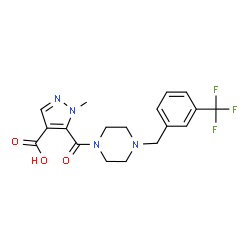 ChemSpider 2D Image | 1-Methyl-5-({4-[3-(trifluoromethyl)benzyl]-1-piperazinyl}carbonyl)-1H-pyrazole-4-carboxylic acid | C18H19F3N4O3