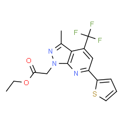 ChemSpider 2D Image | Ethyl [3-methyl-6-(2-thienyl)-4-(trifluoromethyl)-1H-pyrazolo[3,4-b]pyridin-1-yl]acetate | C16H14F3N3O2S