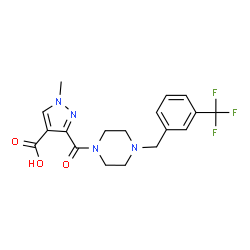 ChemSpider 2D Image | 1-Methyl-3-({4-[3-(trifluoromethyl)benzyl]-1-piperazinyl}carbonyl)-1H-pyrazole-4-carboxylic acid | C18H19F3N4O3