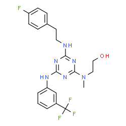 ChemSpider 2D Image | 2-[(4-{[2-(4-Fluorophenyl)ethyl]amino}-6-{[3-(trifluoromethyl)phenyl]amino}-1,3,5-triazin-2-yl)(methyl)amino]ethanol | C21H22F4N6O
