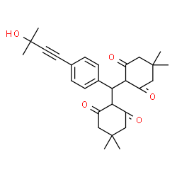 ChemSpider 2D Image | 2,2'-{[4-(3-Hydroxy-3-methyl-1-butyn-1-yl)phenyl]methylene}bis(5,5-dimethyl-1,3-cyclohexanedione) | C28H34O5
