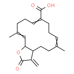 ChemSpider 2D Image | 6,14-Dimethyl-3-methylene-2-oxo-2,3,3a,4,5,8,9,12,13,15a-decahydrocyclotetradeca[b]furan-10-carboxylic acid | C20H26O4