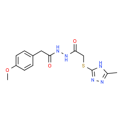 ChemSpider 2D Image | 2-(4-Methoxyphenyl)-N'-{[(3-methyl-1H-1,2,4-triazol-5-yl)sulfanyl]acetyl}acetohydrazide | C14H17N5O3S
