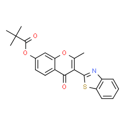 ChemSpider 2D Image | 3-(1,3-Benzothiazol-2-yl)-2-methyl-4-oxo-4H-chromen-7-yl pivalate | C22H19NO4S