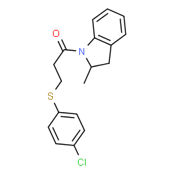 ChemSpider 2D Image | 3-[(4-Chlorophenyl)sulfanyl]-1-(2-methyl-2,3-dihydro-1H-indol-1-yl)-1-propanone | C18H18ClNOS