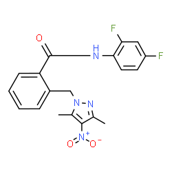 ChemSpider 2D Image | N-(2,4-Difluorophenyl)-2-[(3,5-dimethyl-4-nitro-1H-pyrazol-1-yl)methyl]benzamide | C19H16F2N4O3