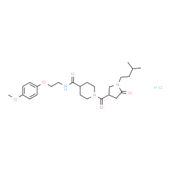 ChemSpider 2D Image | N-[2-(4-Methoxyphenoxy)ethyl]-1-{[1-(3-methylbutyl)-5-oxo-3-pyrrolidinyl]carbonyl}-4-piperidinecarboxamide hydrochloride (1:1) | C25H38ClN3O5