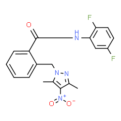 ChemSpider 2D Image | N-(2,5-Difluorophenyl)-2-[(3,5-dimethyl-4-nitro-1H-pyrazol-1-yl)methyl]benzamide | C19H16F2N4O3