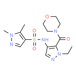 ChemSpider 2D Image | N-[1-Ethyl-5-(4-morpholinylcarbonyl)-1H-pyrazol-4-yl]-1,5-dimethyl-1H-pyrazole-4-sulfonamide | C15H22N6O4S