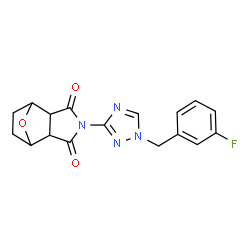 ChemSpider 2D Image | 4-[1-(3-Fluorobenzyl)-1H-1,2,4-triazol-3-yl]-10-oxa-4-azatricyclo[5.2.1.0~2,6~]decane-3,5-dione | C17H15FN4O3