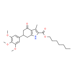 ChemSpider 2D Image | Heptyl 3-methyl-4-oxo-6-(3,4,5-trimethoxyphenyl)-4,5,6,7-tetrahydro-1H-indole-2-carboxylate | C26H35NO6