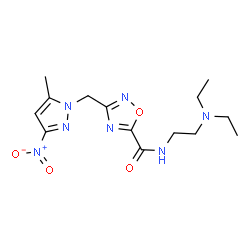 ChemSpider 2D Image | N-[2-(Diethylamino)ethyl]-3-[(5-methyl-3-nitro-1H-pyrazol-1-yl)methyl]-1,2,4-oxadiazole-5-carboxamide | C14H21N7O4