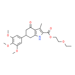 ChemSpider 2D Image | 2-Ethoxyethyl 3-methyl-4-oxo-6-(3,4,5-trimethoxyphenyl)-4,5,6,7-tetrahydro-1H-indole-2-carboxylate | C23H29NO7