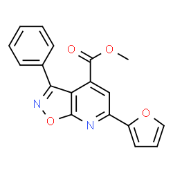 ChemSpider 2D Image | Methyl 6-(2-furyl)-3-phenyl[1,2]oxazolo[5,4-b]pyridine-4-carboxylate | C18H12N2O4