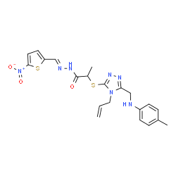 ChemSpider 2D Image | 2-[(4-Allyl-5-{[(4-methylphenyl)amino]methyl}-4H-1,2,4-triazol-3-yl)sulfanyl]-N'-[(E)-(5-nitro-2-thienyl)methylene]propanehydrazide | C21H23N7O3S2