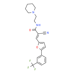 ChemSpider 2D Image | (2E)-2-Cyano-N-[2-(1-piperidinyl)ethyl]-3-{5-[3-(trifluoromethyl)phenyl]-2-furyl}acrylamide | C22H22F3N3O2