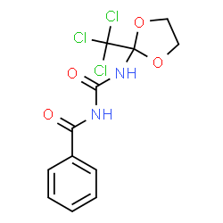 ChemSpider 2D Image | N-{[2-(Trichloromethyl)-1,3-dioxolan-2-yl]carbamoyl}benzamide | C12H11Cl3N2O4