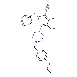 ChemSpider 2D Image | 1-[4-(4-Ethoxybenzyl)-1-piperazinyl]-2-ethyl-3-methylpyrido[1,2-a]benzimidazole-4-carbonitrile | C28H31N5O