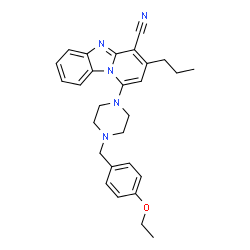 ChemSpider 2D Image | 1-[4-(4-Ethoxybenzyl)-1-piperazinyl]-3-propylpyrido[1,2-a]benzimidazole-4-carbonitrile | C28H31N5O