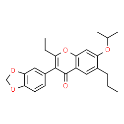 ChemSpider 2D Image | 3-(1,3-Benzodioxol-5-yl)-2-ethyl-7-isopropoxy-6-propyl-4H-chromen-4-one | C24H26O5